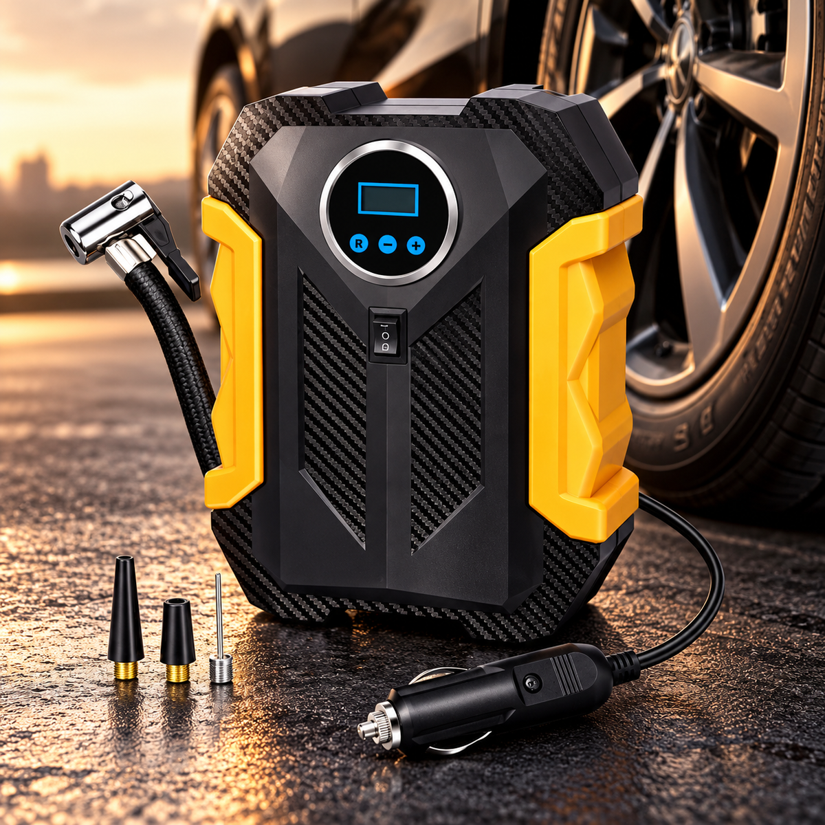 12V Portable Tyre Inflator – Compact Electric Air Compressor with Pressure Gauge