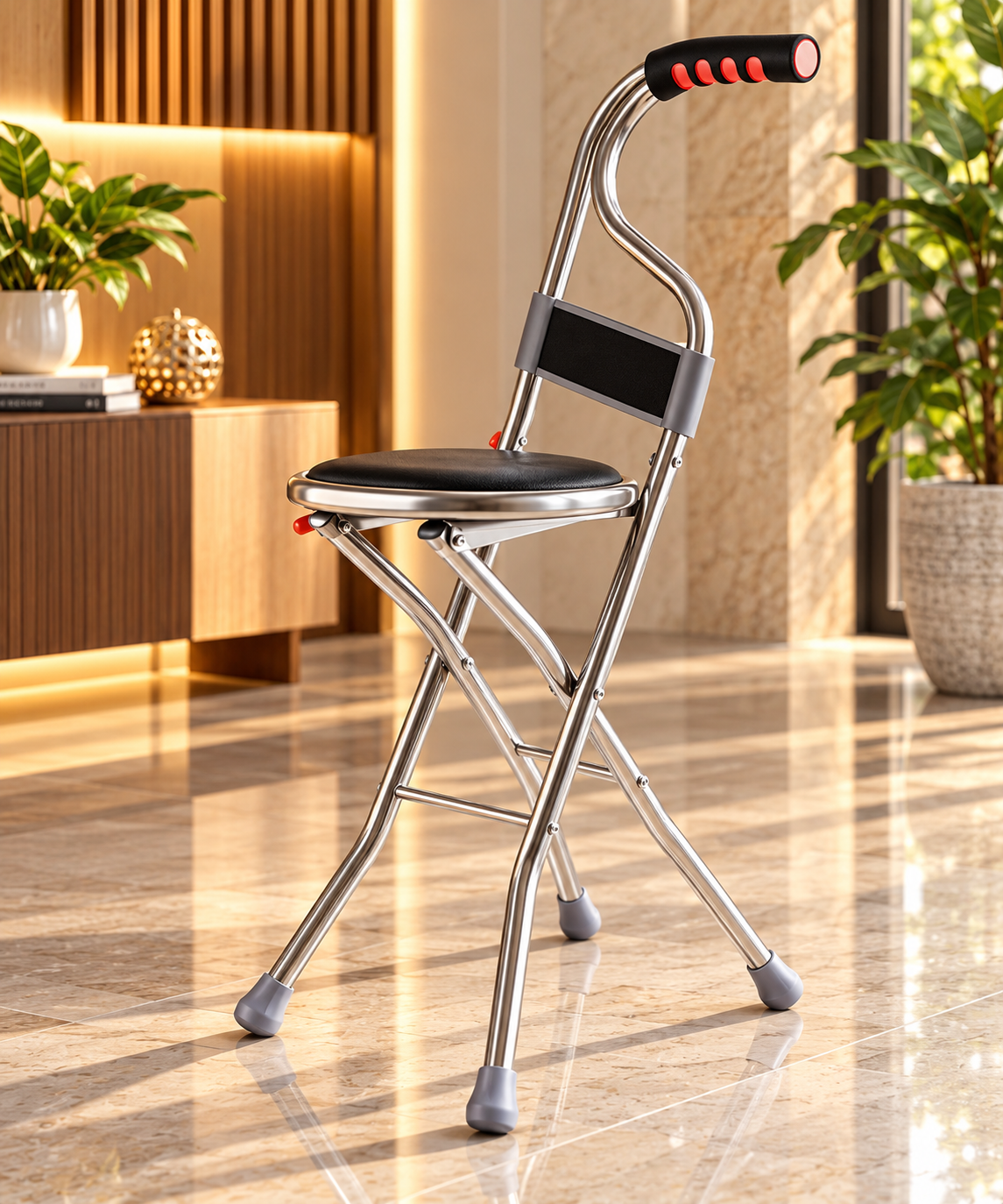 2-in-1 Folding Walking Cane with Comfort Seat & Backrest