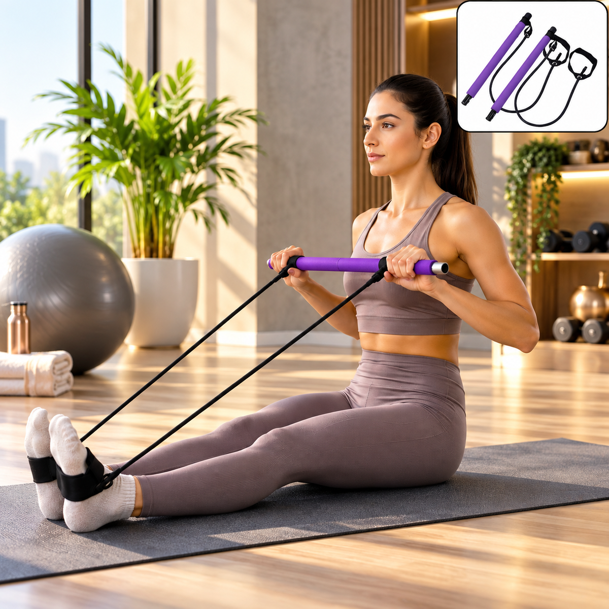 FlexCore Resistance Pilates Bar Set – Full Body Home Workout & Stretching Trainer