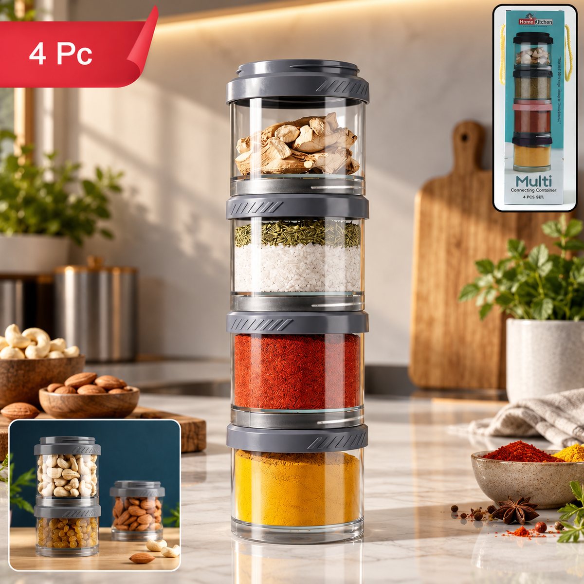 Modular Stack Storage Jars – 4 Pc Set