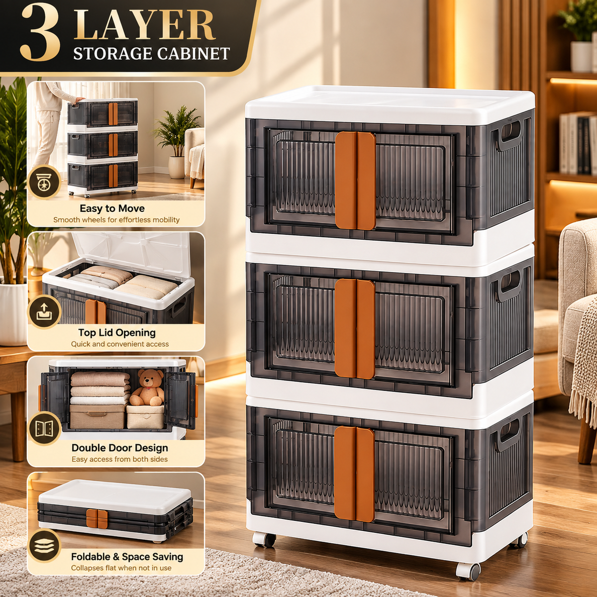 Premium 3-Tier Foldable Storage Cabinet