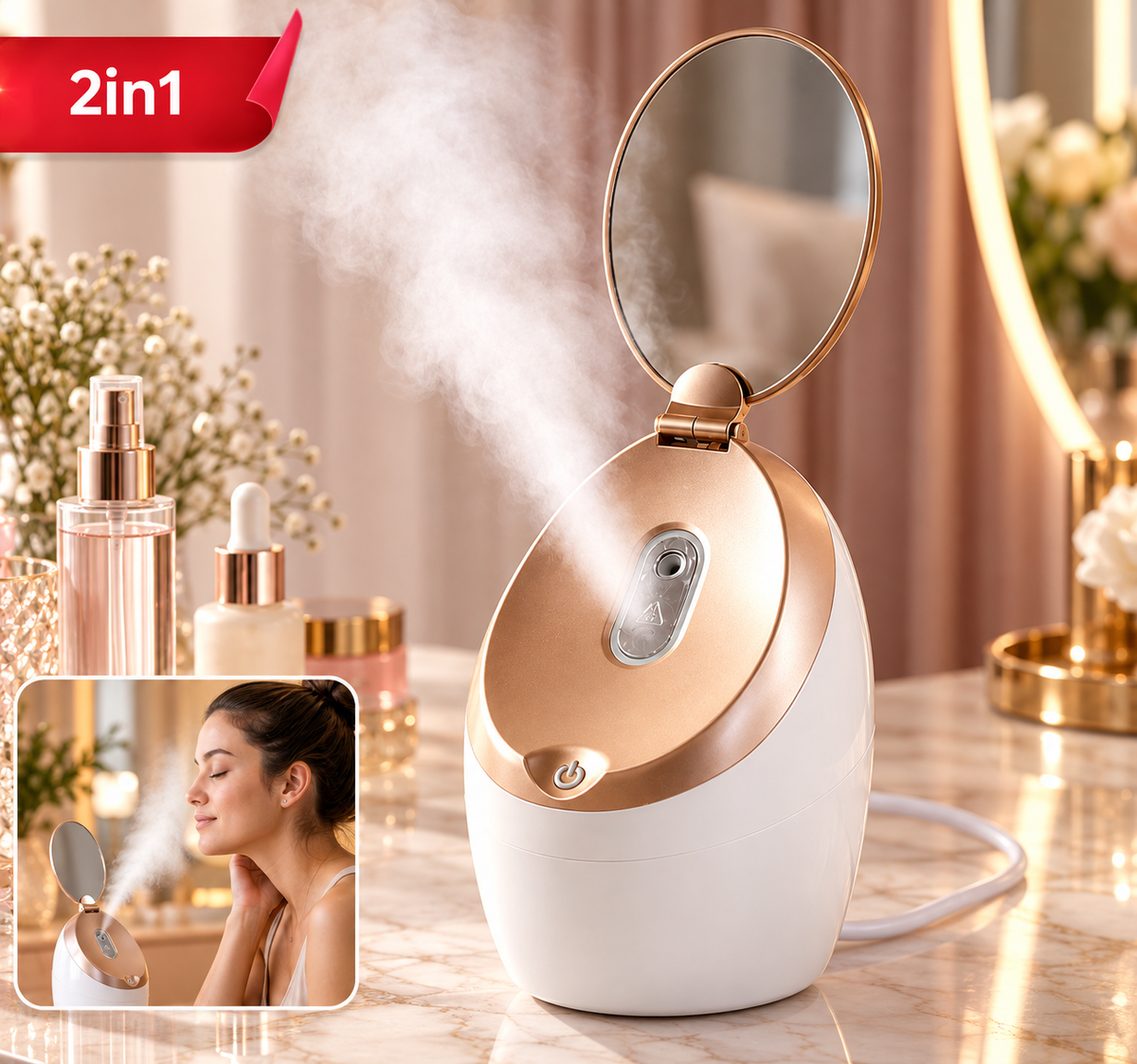 Warm Mist Facial Steamer with Integrated Mirror